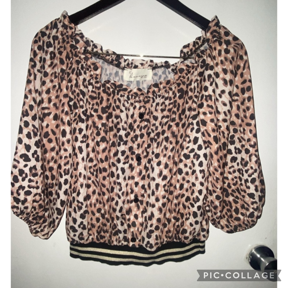 Vintage Havana Animal Print Off-Shoulder Blouse